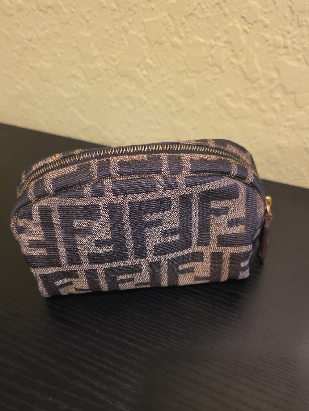 Fendi Black and Gold Monogram Cosmetic Pouch